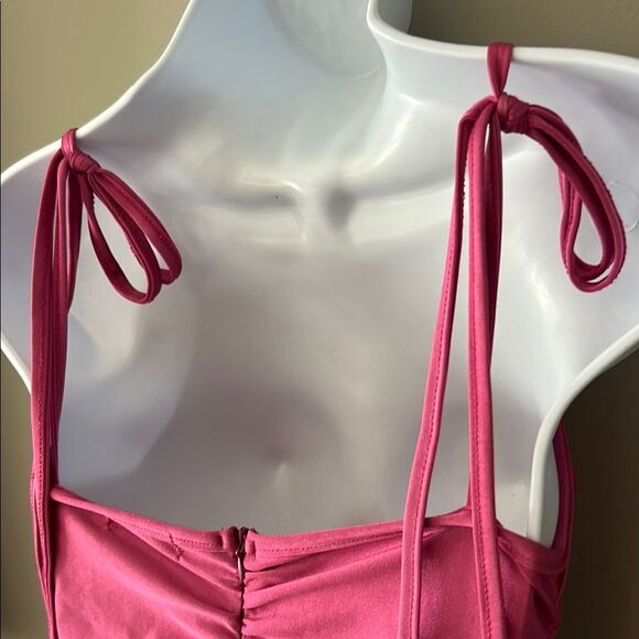 SHEIN Women's Pink Adj. Spaghetti Strap Back Zip Ruched Mini Dress Size Medium - Picture 6 of 11